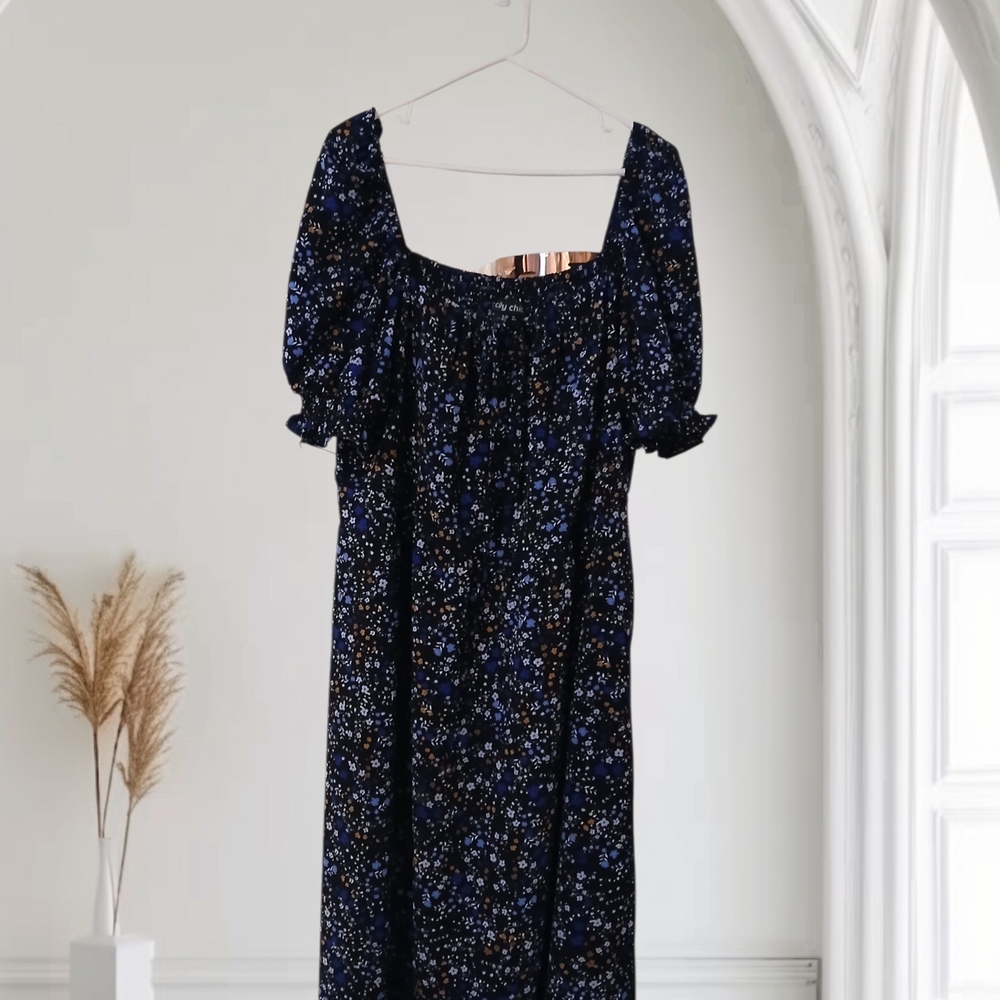 Elegant Blue Floral Dress